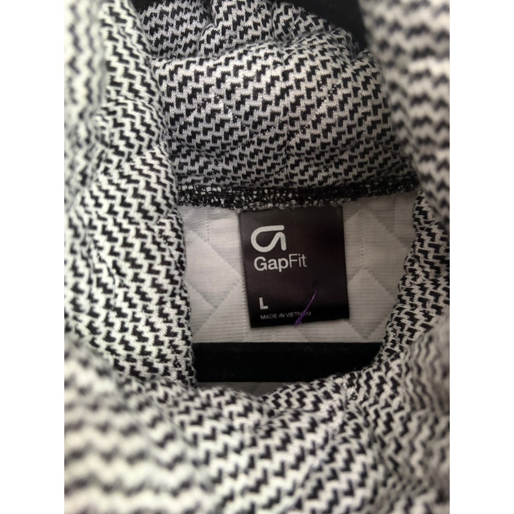 GapFit Jacquard Knit Funnel Neck Sweatshirt Womens‎ L Black White Side Zip Cozy - Picture 4 of 8
